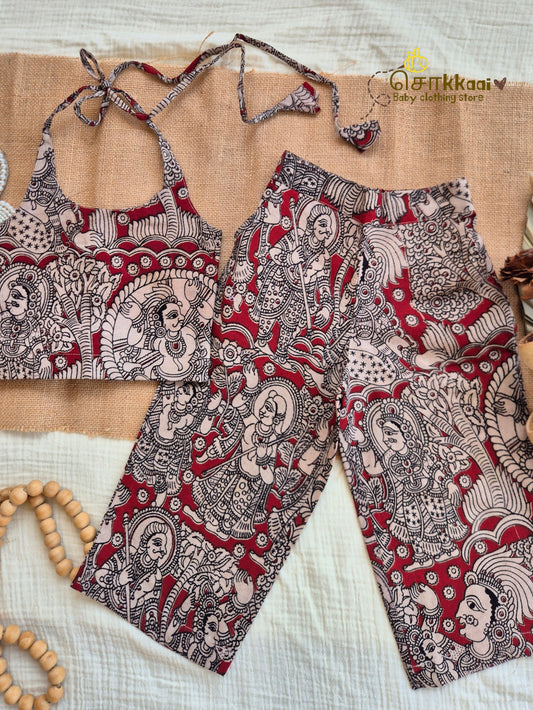 Red Heritage Kalamkari Palazzo Set (1-6years) - Sokkaai