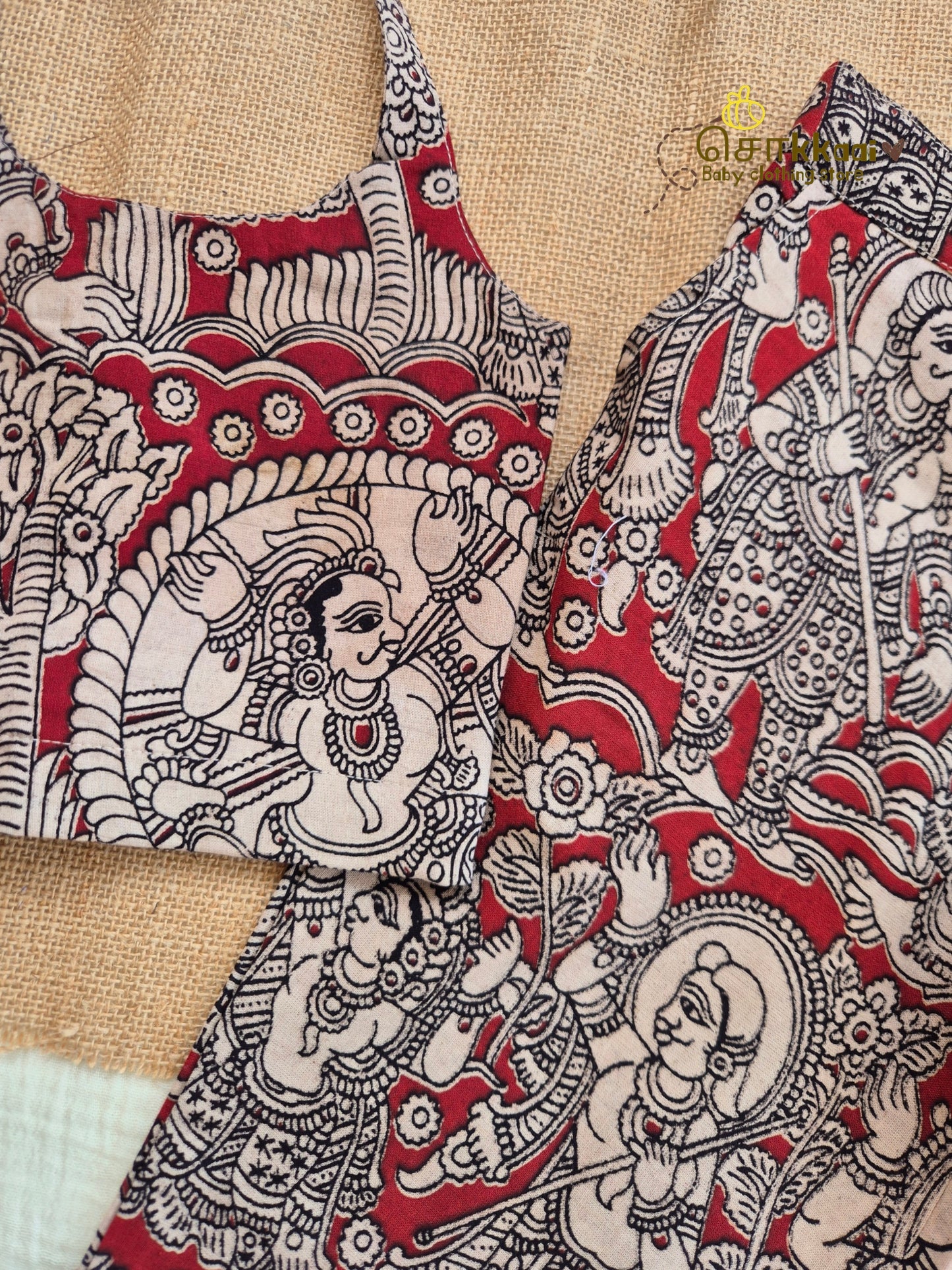 Red Heritage Kalamkari Palazzo Set (1-6years) - Sokkaai