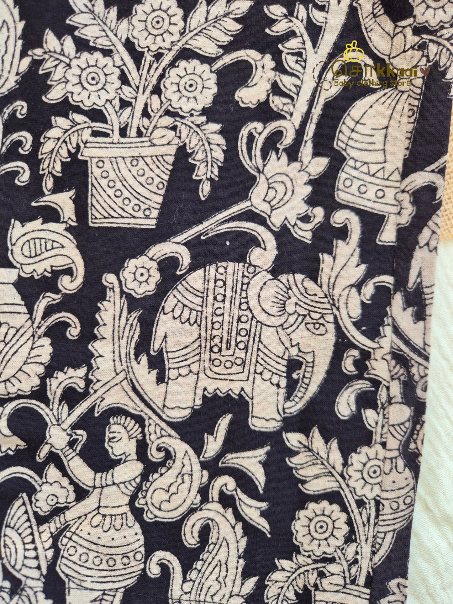 Black Bloom Kalamkari Palazzo Set (1-6years) - Sokkaai