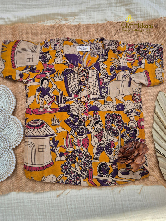 Golden Folk Kalamkari Short Sleeve Kurta/ Jippa (0-6years) - Sokkaai