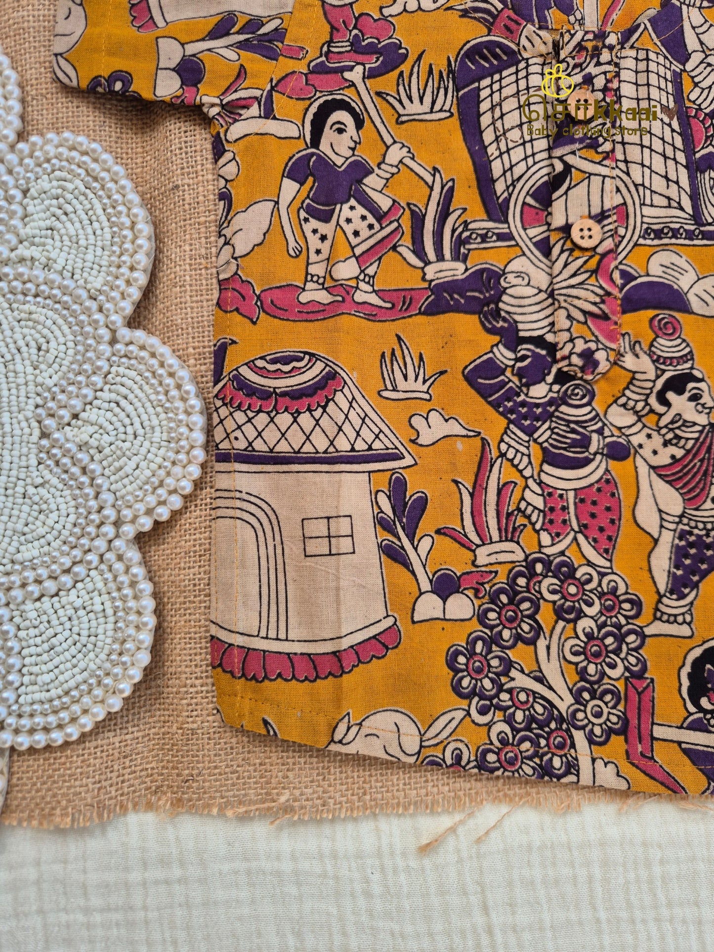 Golden Folk Kalamkari Short Sleeve Kurta/ Jippa (0-6years) - Sokkaai