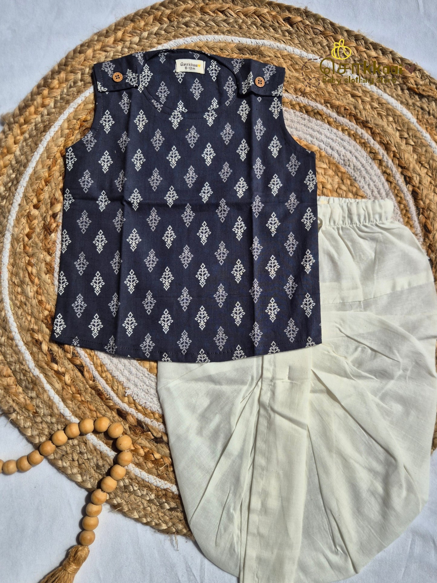 Dark Grey Butta Cotton Kids Dhoti Set (NB-4yrs) - Sokkaai