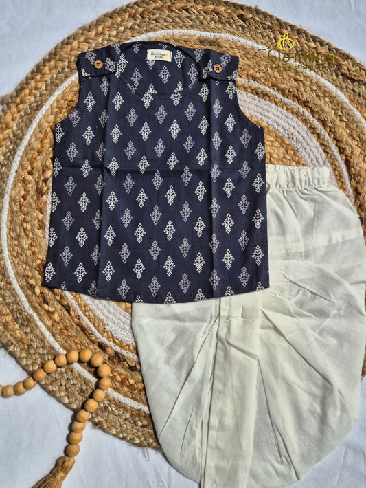 Dark Grey Butta Cotton Kids Dhoti Set (NB-4yrs) - Sokkaai