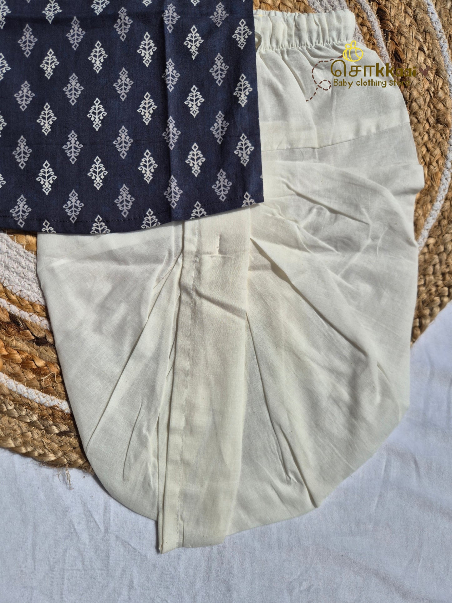 Dark Grey Butta Cotton Kids Dhoti Set (NB-4yrs) - Sokkaai