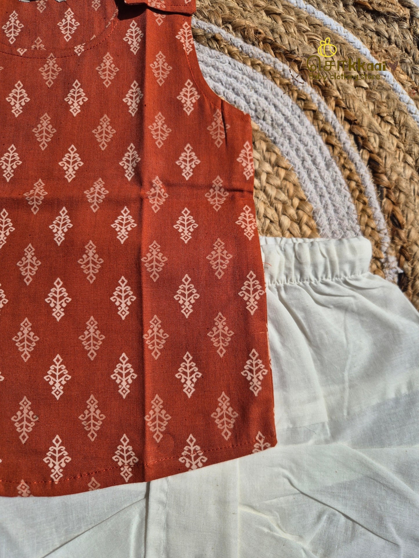 Rustic Orange Butta Cotton Kids Dhoti Set (NB-4yrs) - Sokkaai