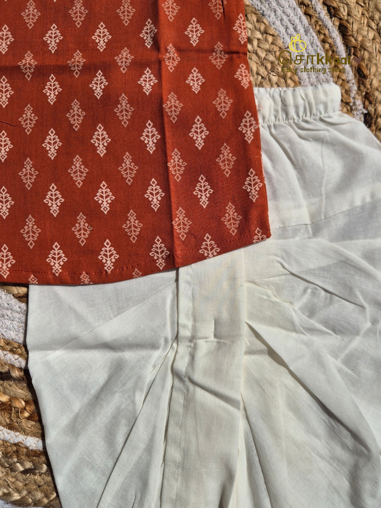 Rustic Orange Butta Cotton Kids Dhoti Set (NB-4yrs) - Sokkaai