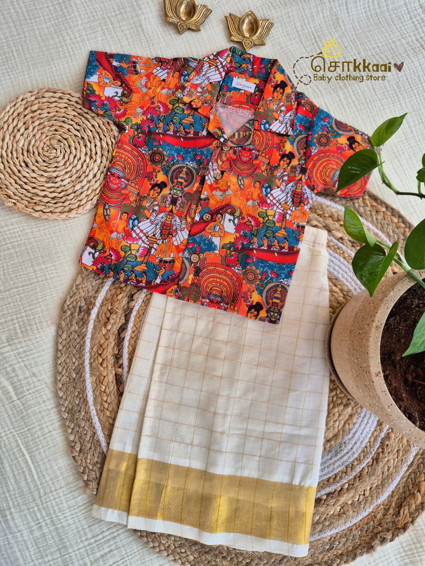 Onam Theyyam Shirt & Veshti set (6m-6yrs) - Sokkaai