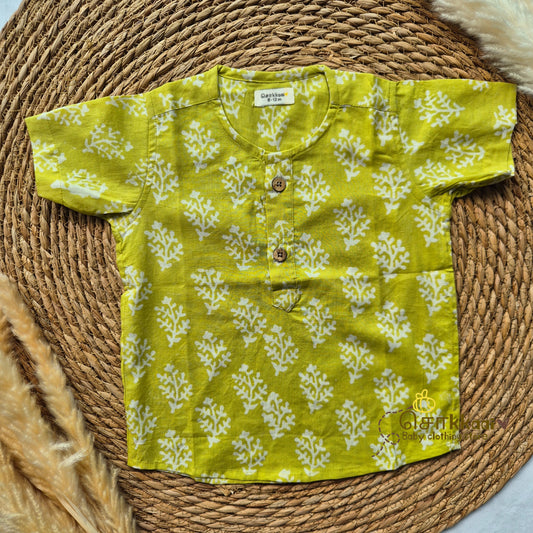 Light green block Cotton Kids Short Kurta (6m-5yrs) - Sokkaai