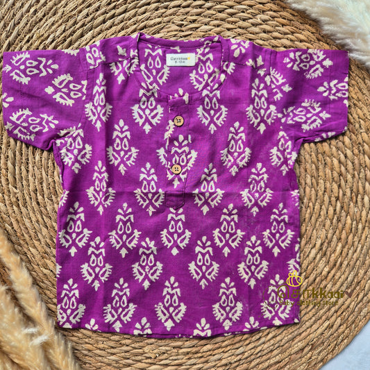 Purple block Cotton Kids Short Kurta (6m-5yrs) - Sokkaai
