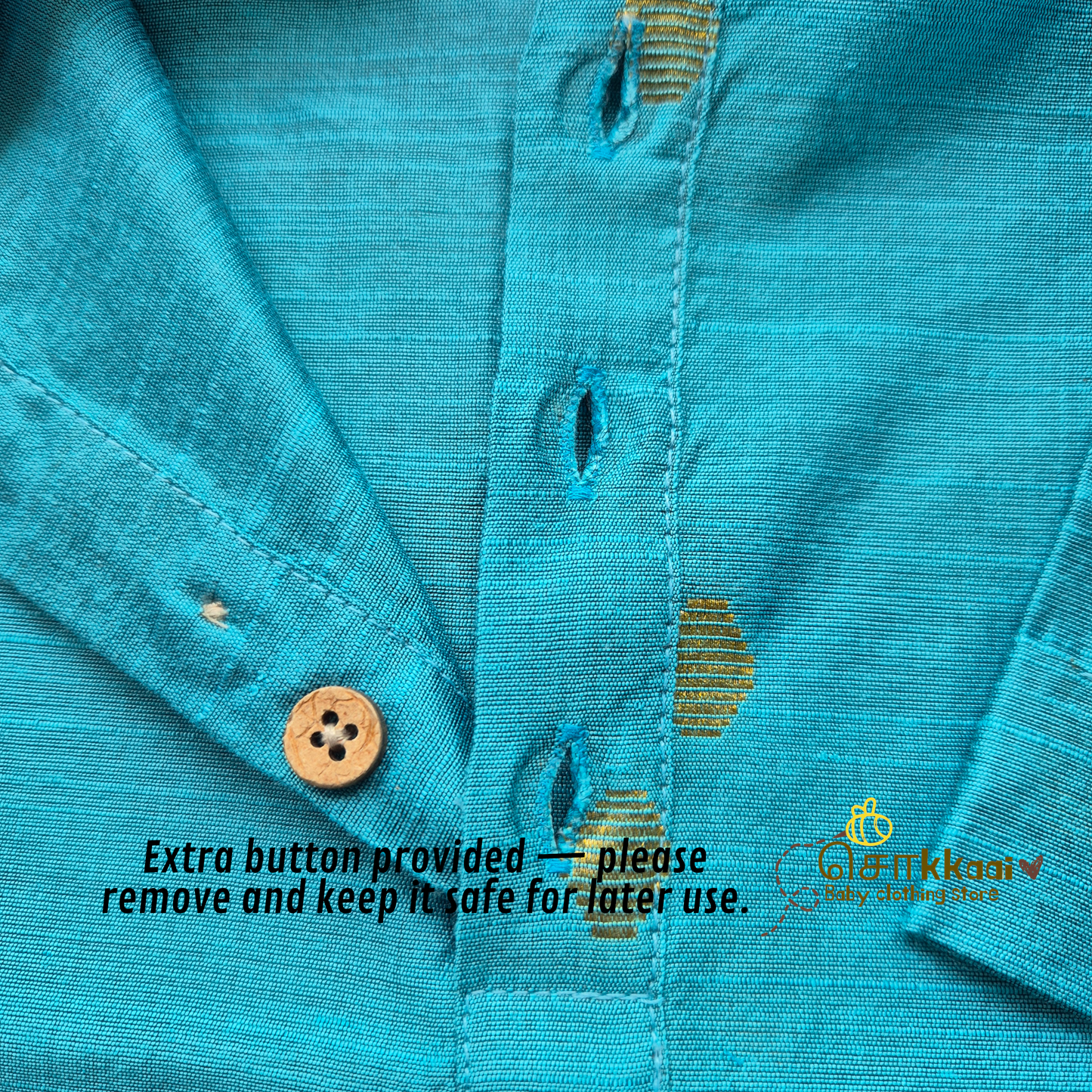 Aqua blue raw silk elbow sleeve kurta - (0-5years) Sokkaai