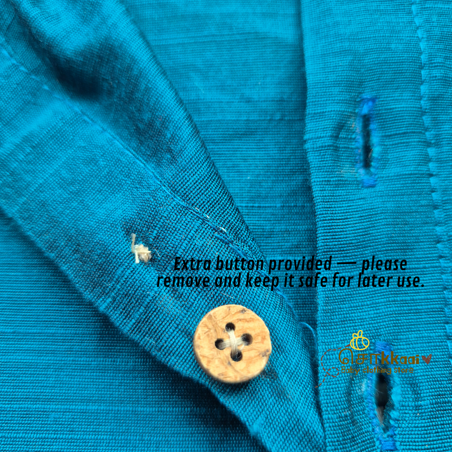 Peacock blue raw silk elbow sleeve kurta - (0-5years) Sokkaai