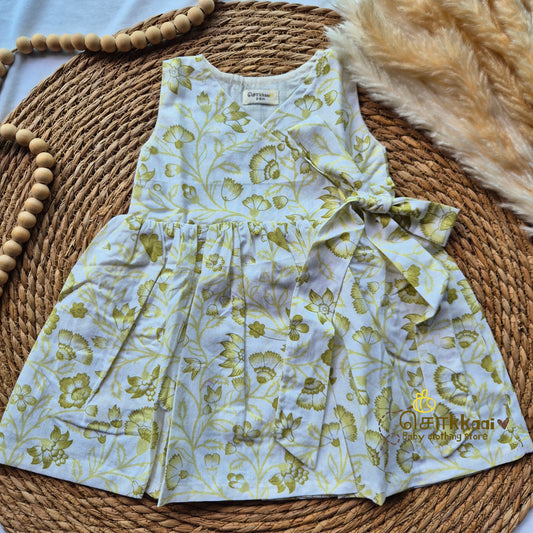 Lime blossom Overlap Flared Girl Frock - (0-3years) - Sokkaai
