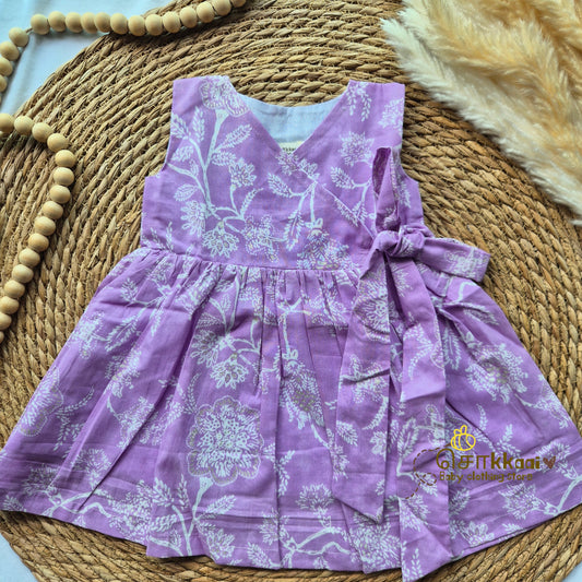 Lilac garden Overlap Flared Girl Frock (0-3years) - Sokkaai