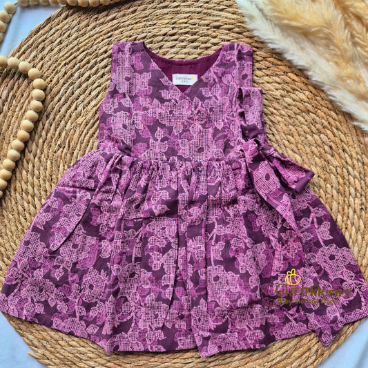 Wine blossom Overlap Flared Girl Frock (0-3years) - Sokkaai