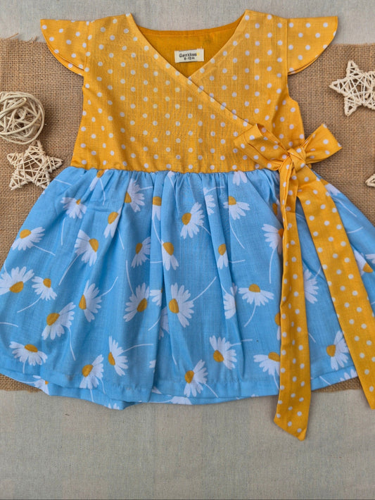 Sunshine Daisy Overlap Flared Girl Frock (0-3years) - Sokkaai