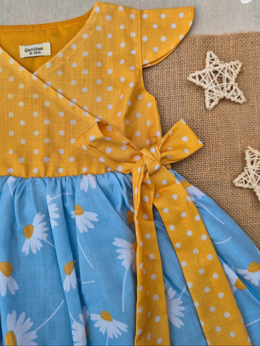 Sunshine Daisy Overlap Flared Girl Frock (0-3years) - Sokkaai