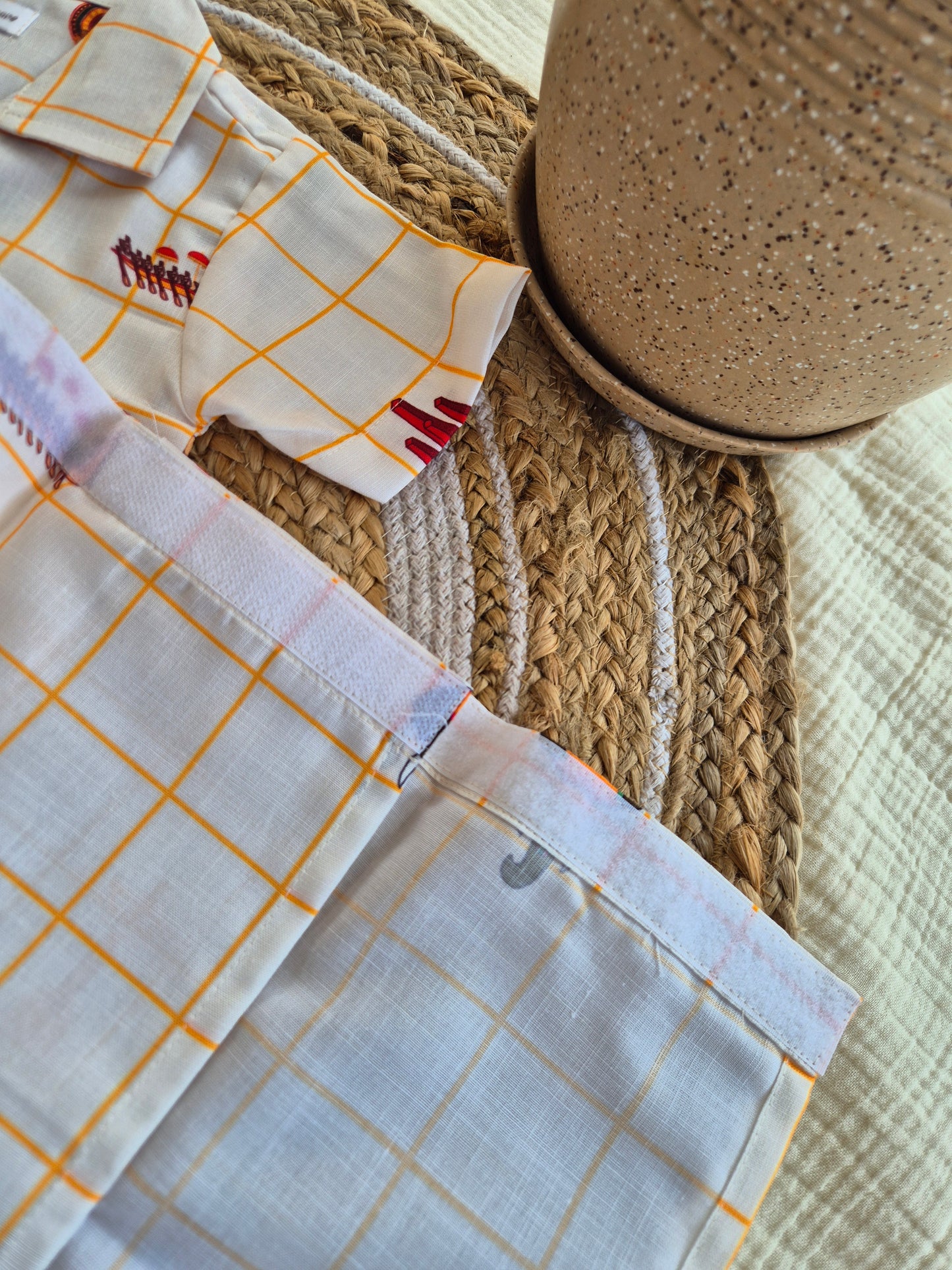 Onam Checks Cotton Linen Blend Shirt & Veshti set (6m-6yrs) - Sokkaai