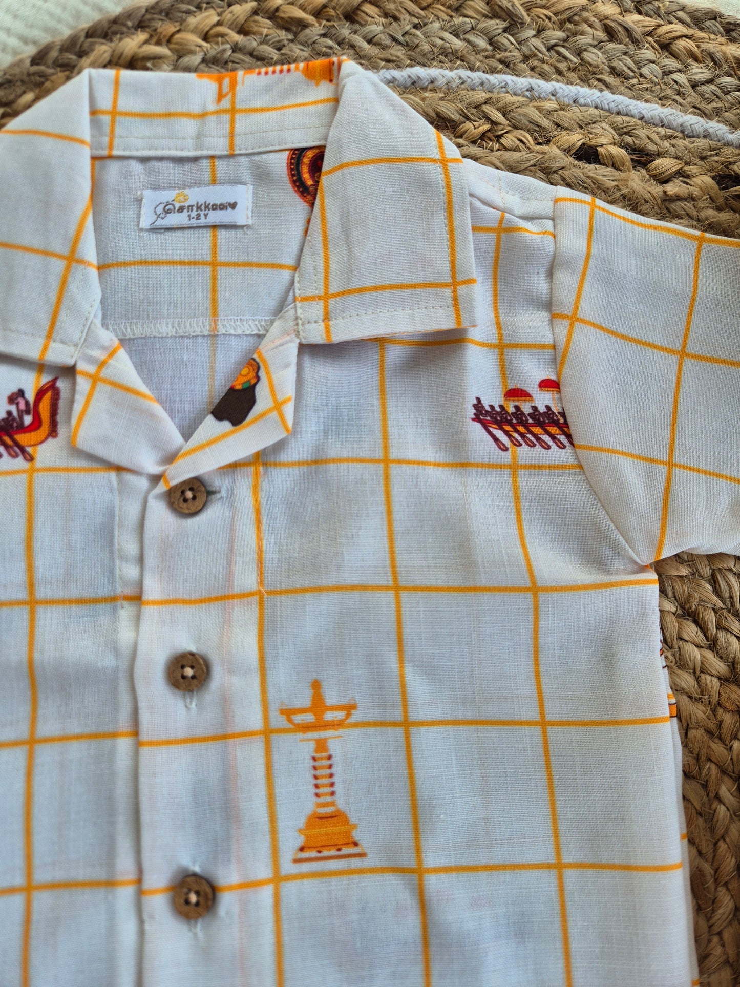 Onam Checks Cotton Linen Blend Shirt & Veshti set (6m-6yrs) - Sokkaai