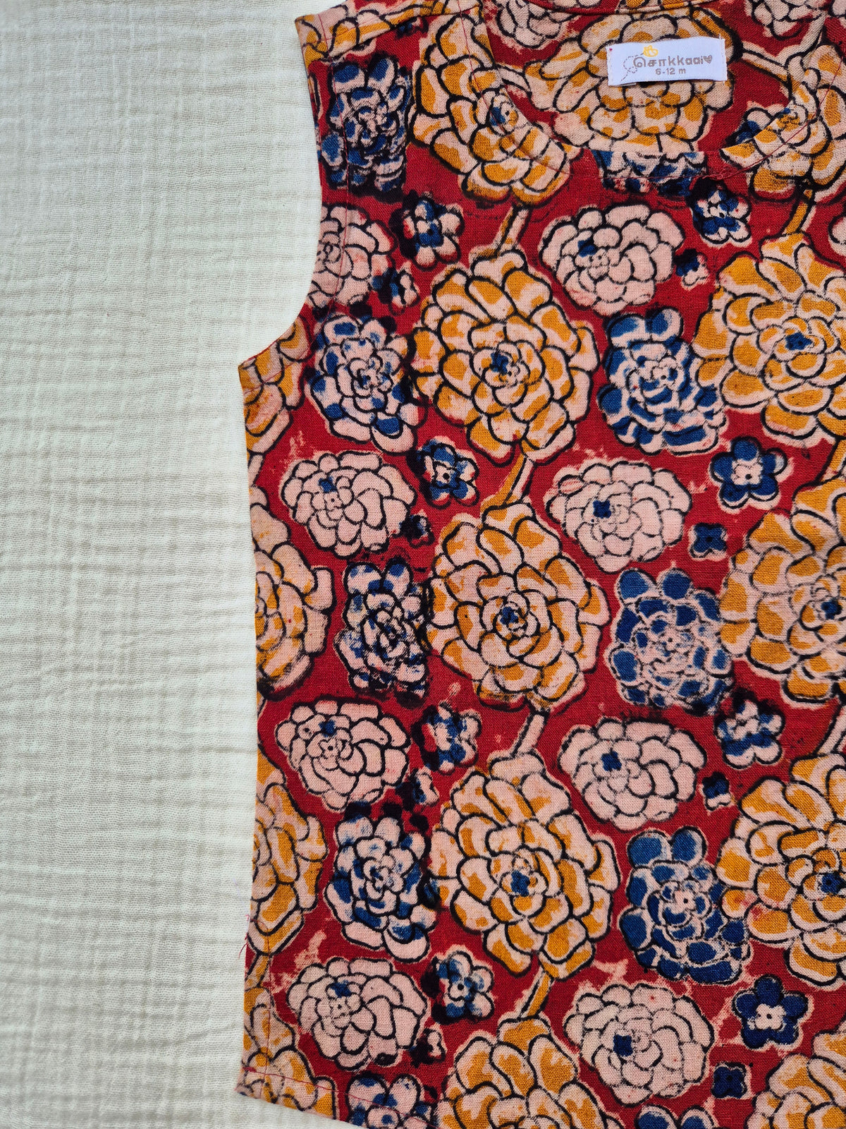 Autumn Bloom Kalamkari Cotton Kids Dhoti Set (NB-4yrs) - Sokkaai