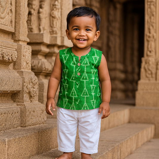 Green leaf ladder cotton kids top (0 to 3years)