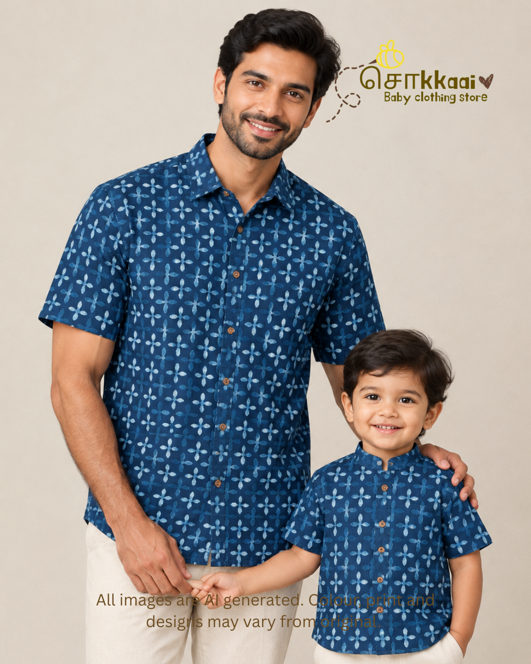 Indigo Petals Standard Collar Men Shirt (M-XXL) - Dad