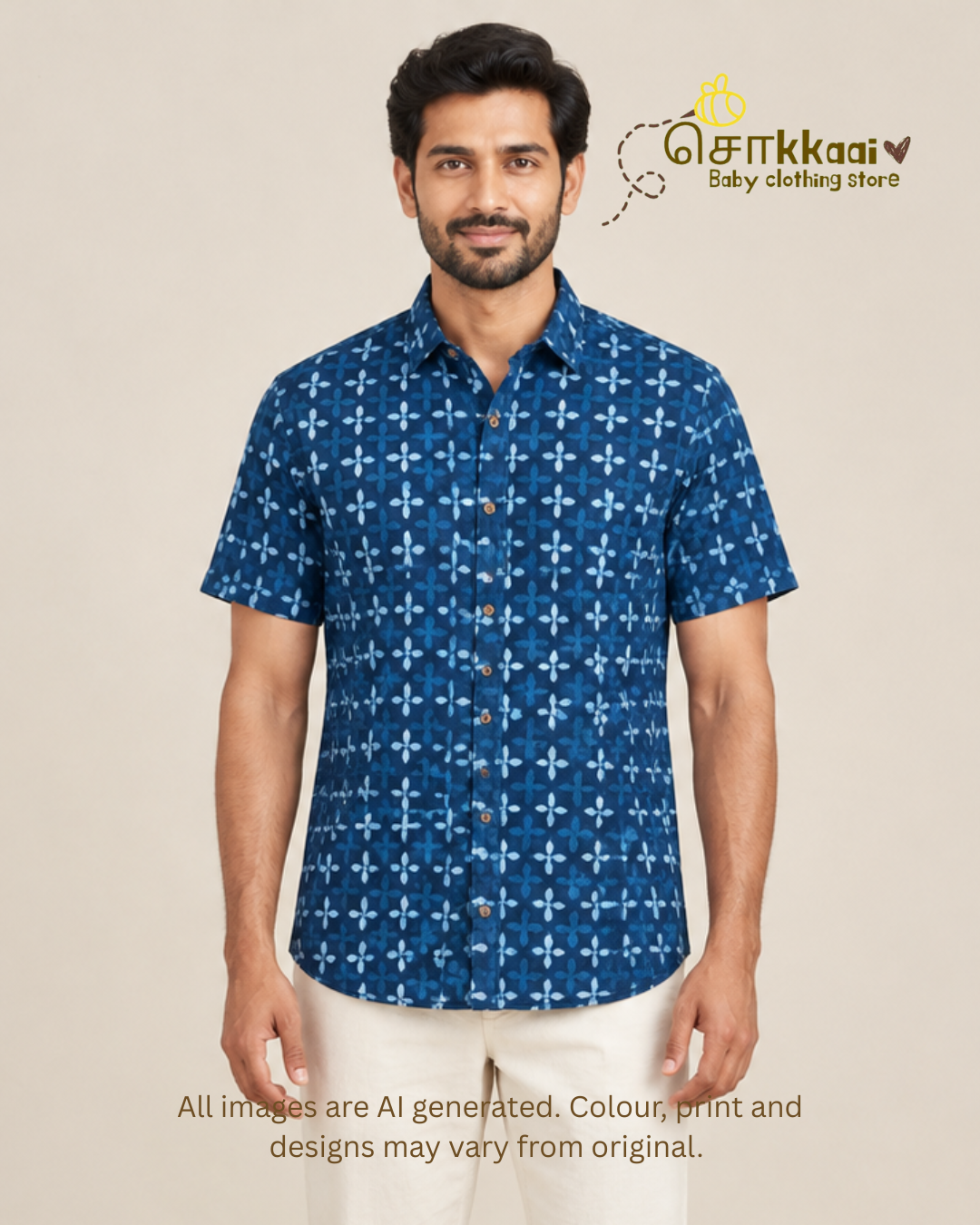 Indigo Petals Standard Collar Men Shirt (M-XXL) - Dad