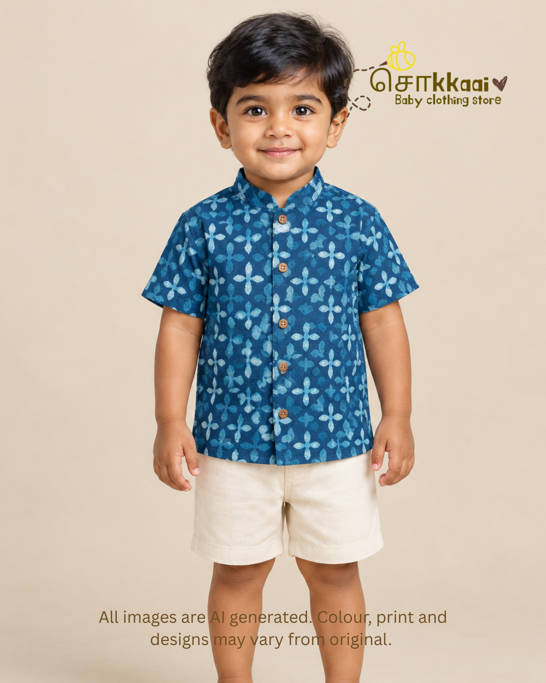 Indigo Petals Mandarin Collar Kids Shirt (0-6yrs) - Son