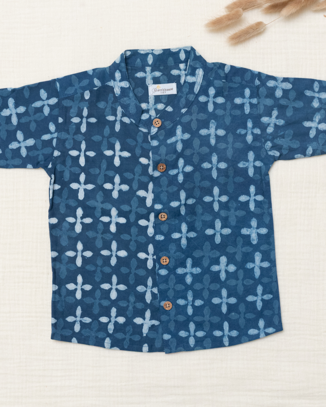 Indigo Petals Mandarin Collar Kids Shirt (0-6yrs) - Son