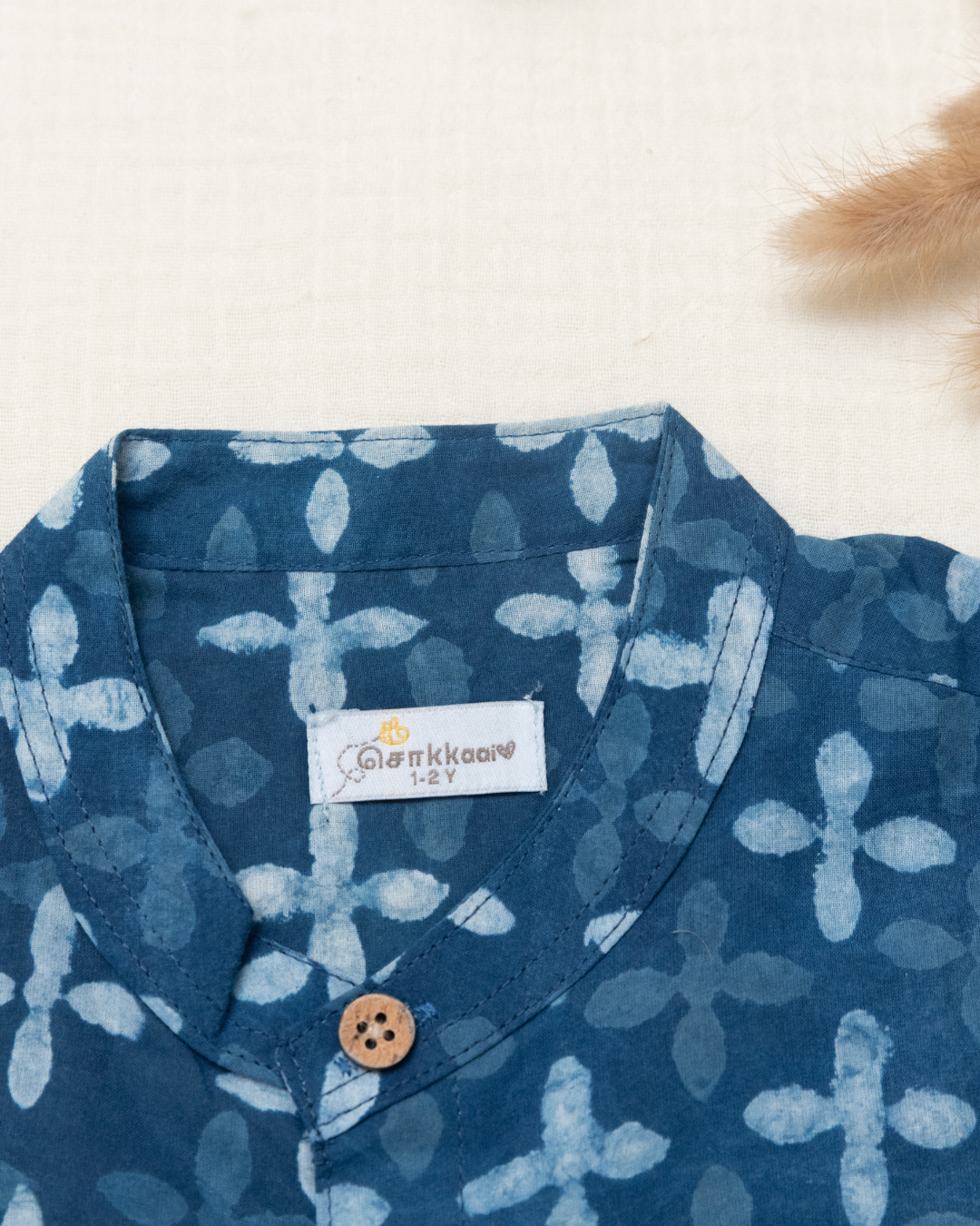Indigo Petals Mandarin Collar Kids Shirt (0-6yrs) - Son