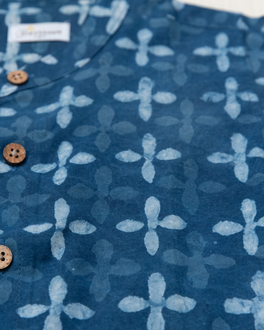 Indigo Petals Mandarin Collar Kids Shirt (0-6yrs) - Son