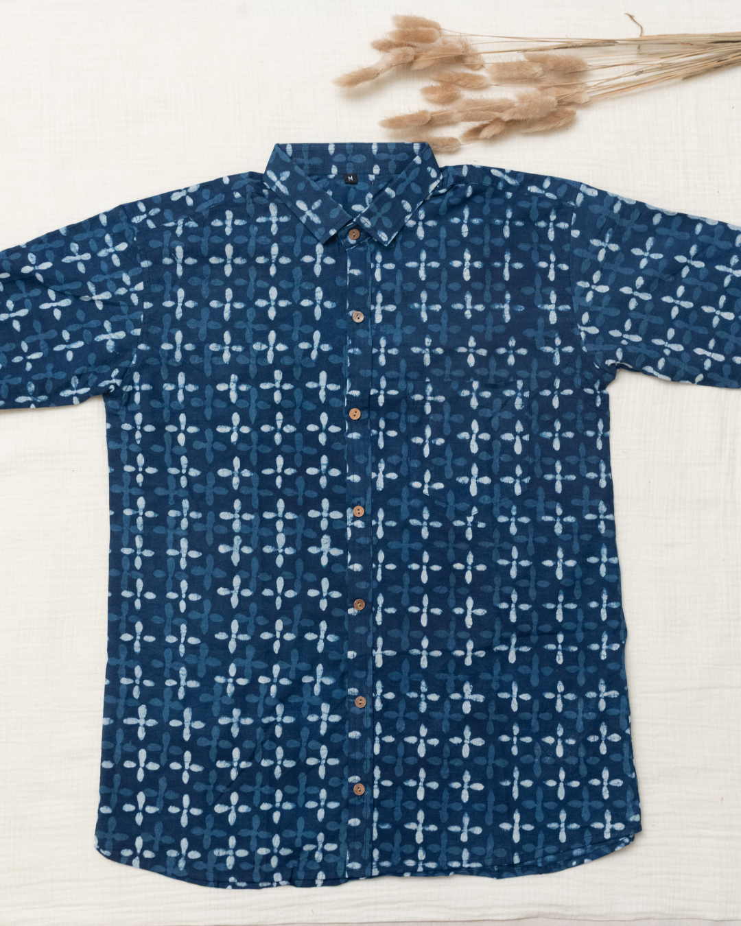 Indigo Petals Standard Collar Men Shirt (M-XXL) - Dad