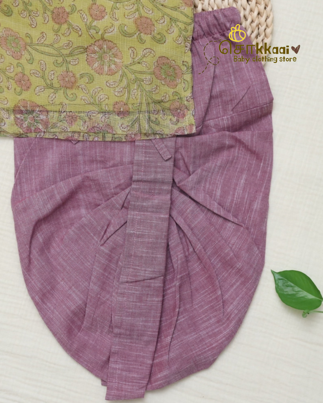 Lime Garden Floral Kota Cotton & Handloom Dhoti Set (1-5yrs) - Sokkaai