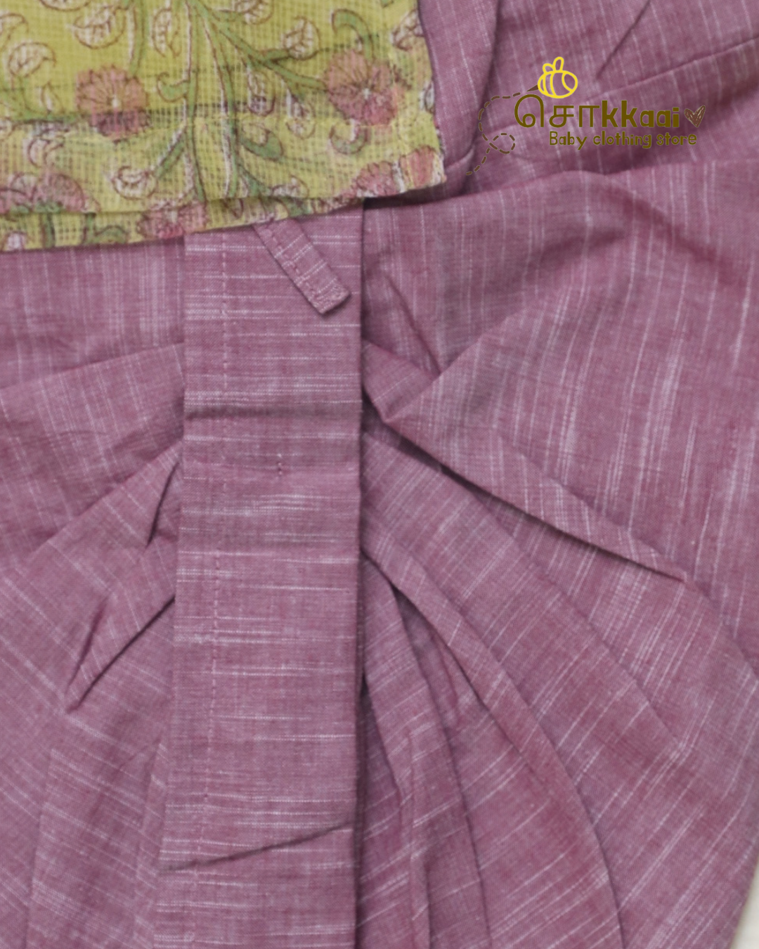 Lime Garden Floral Kota Cotton & Handloom Dhoti Set (1-5yrs) - Sokkaai