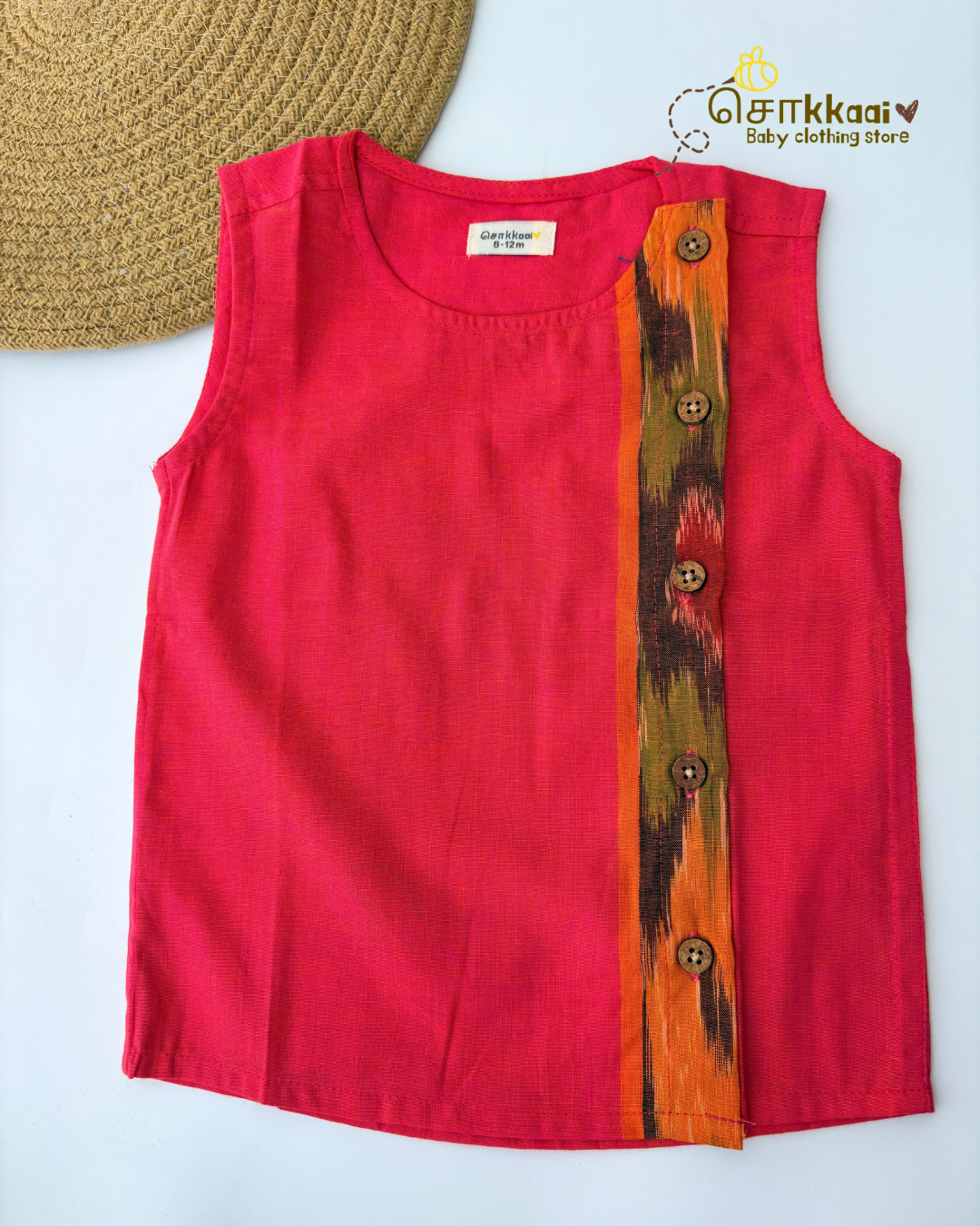 Peach Ikkat Weave Cotton Side Button Jablas (NB-5years) - Sokkaai