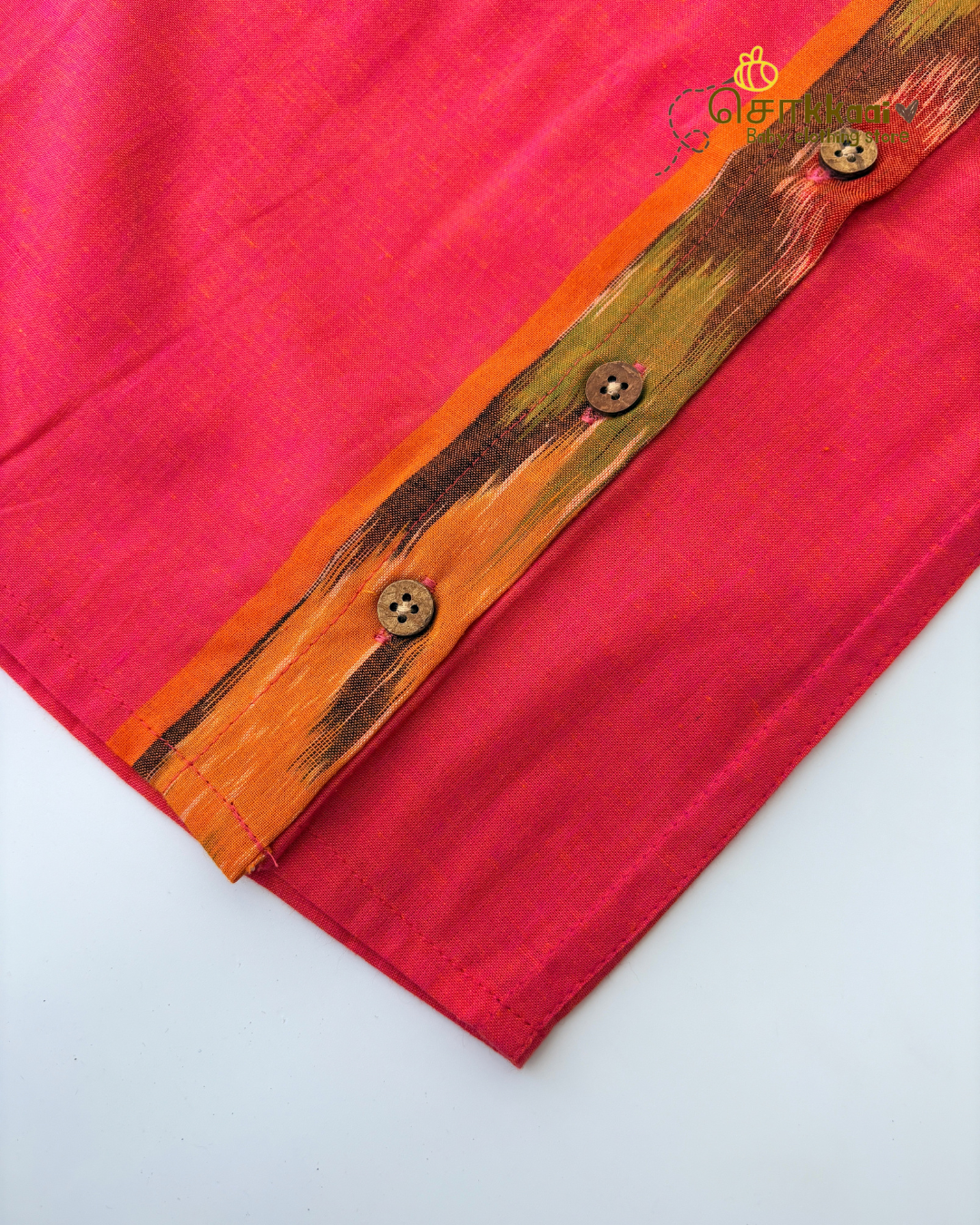 Peach Ikkat Weave Cotton Side Button Jablas (NB-5years) - Sokkaai