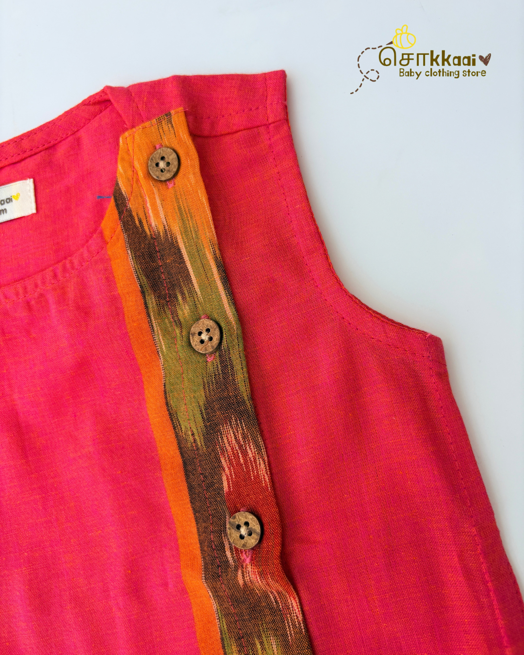 Peach Ikkat Weave Cotton Side Button Jablas (NB-5years) - Sokkaai