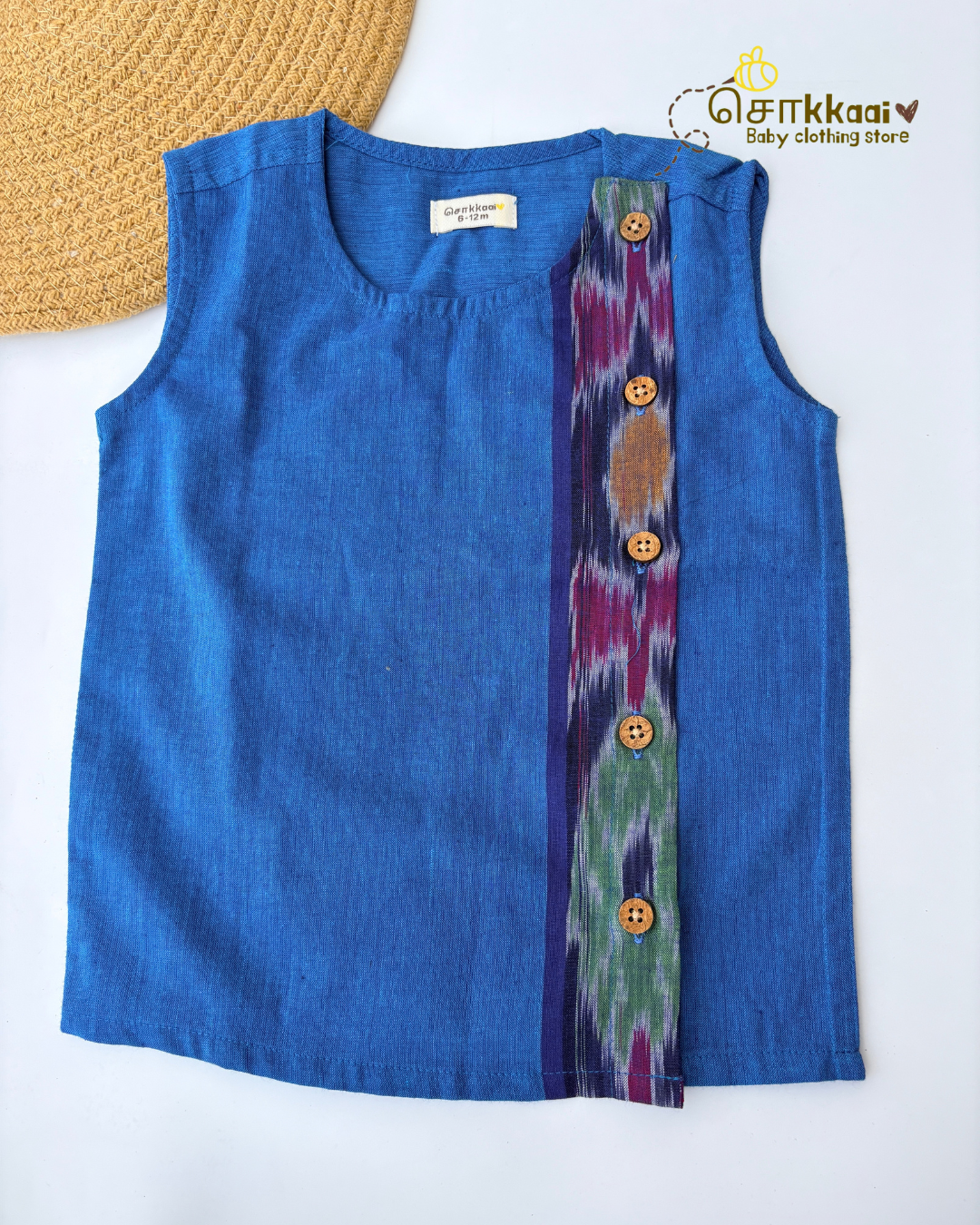 Azure Ikkat Weave Cotton Side Button Jablas (NB-5years) - Sokkaai