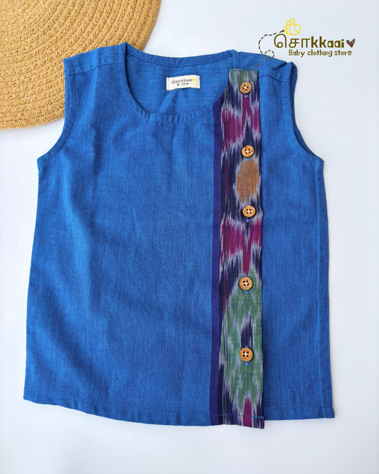 Azure Ikkat Weave Cotton Side Button Jablas (NB-5years) - Sokkaai