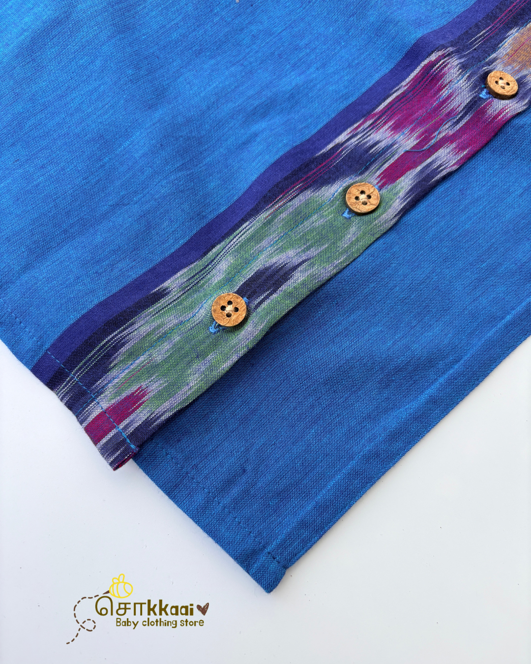 Azure Ikkat Weave Cotton Side Button Jablas (NB-5years) - Sokkaai