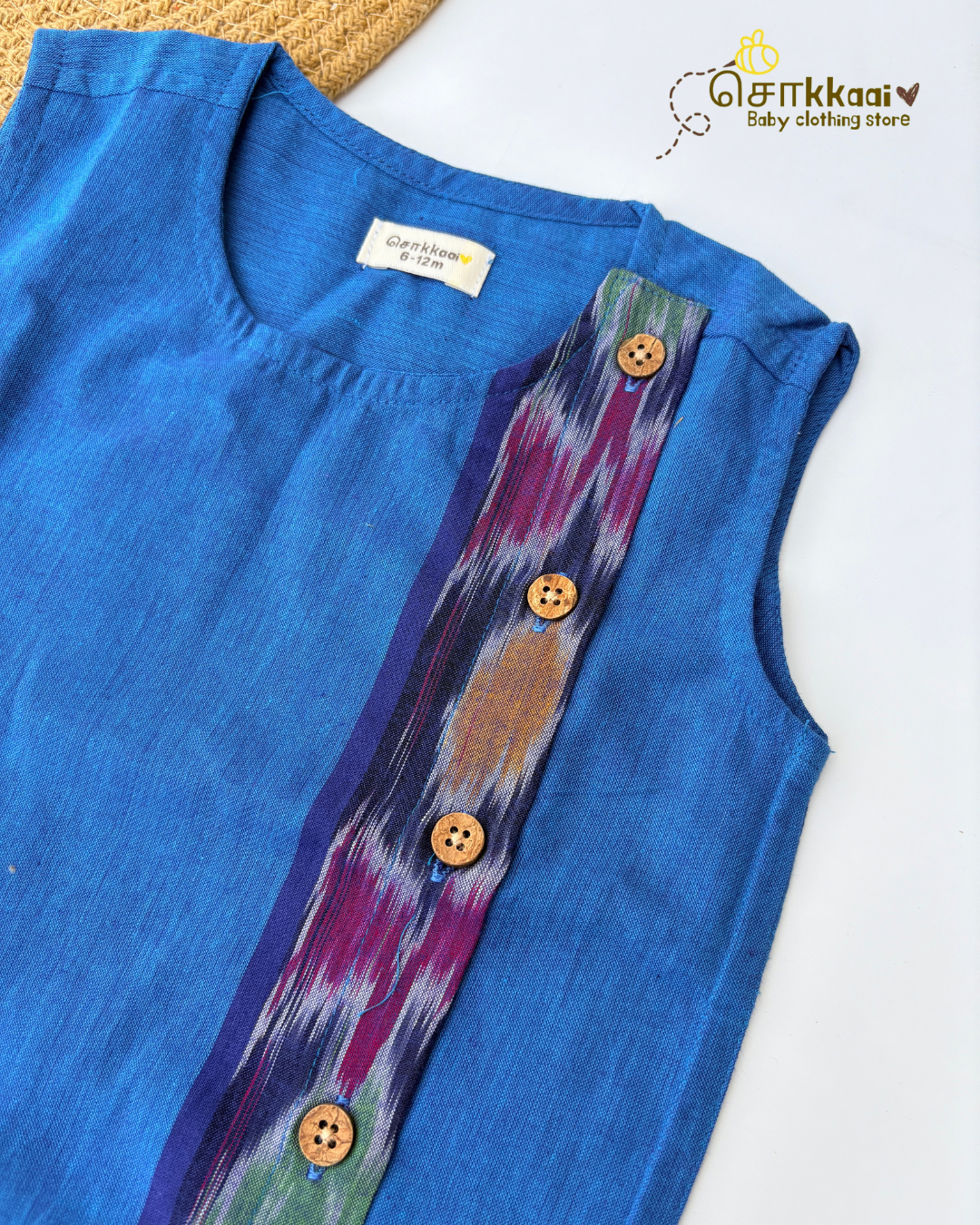 Azure Ikkat Weave Cotton Side Button Jablas (NB-5years) - Sokkaai