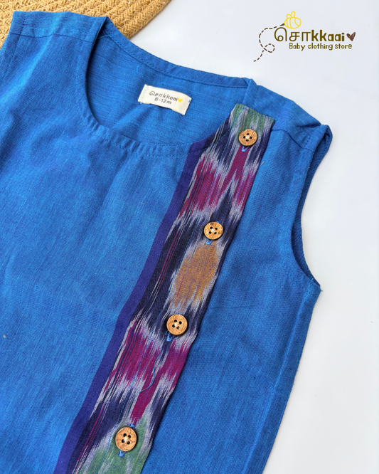 Azure Ikkat Weave Cotton Side Button Jablas (NB-5years) - Sokkaai