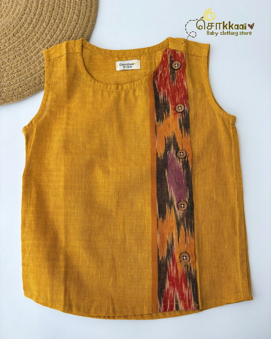 Mustard Ikkat Weave Cotton Side Button Jablas (NB-5years) - Sokkaai
