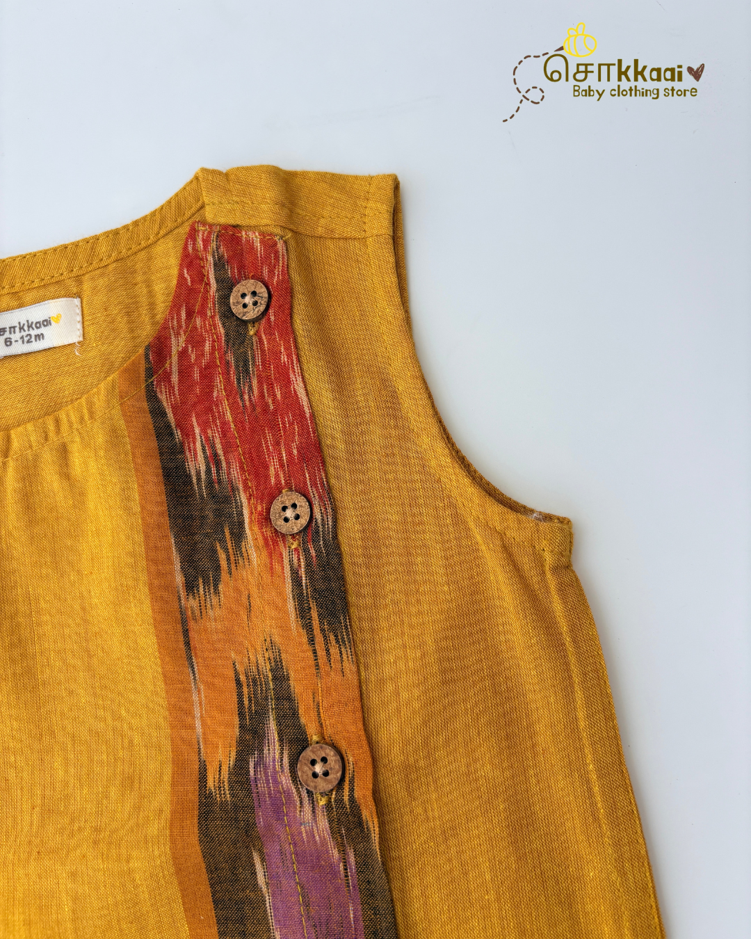 Mustard Ikkat Weave Cotton Side Button Jablas (NB-5years) - Sokkaai