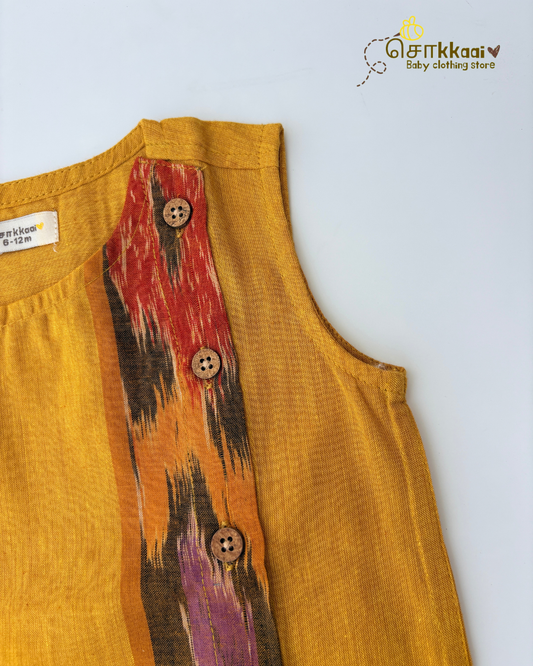Mustard Ikkat Weave Cotton Side Button Jablas (NB-5years) - Sokkaai