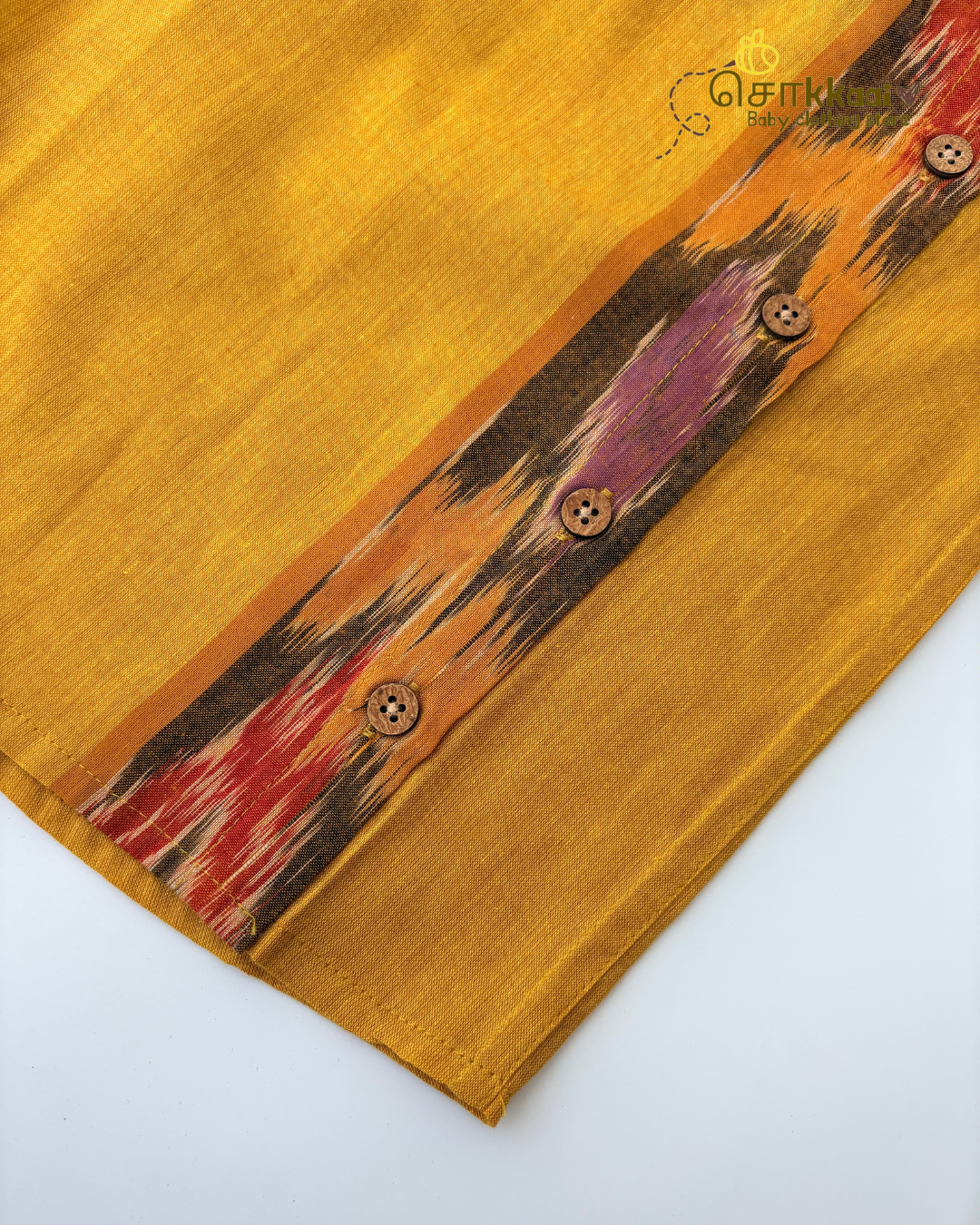 Mustard Ikkat Weave Cotton Side Button Jablas (NB-5years) - Sokkaai