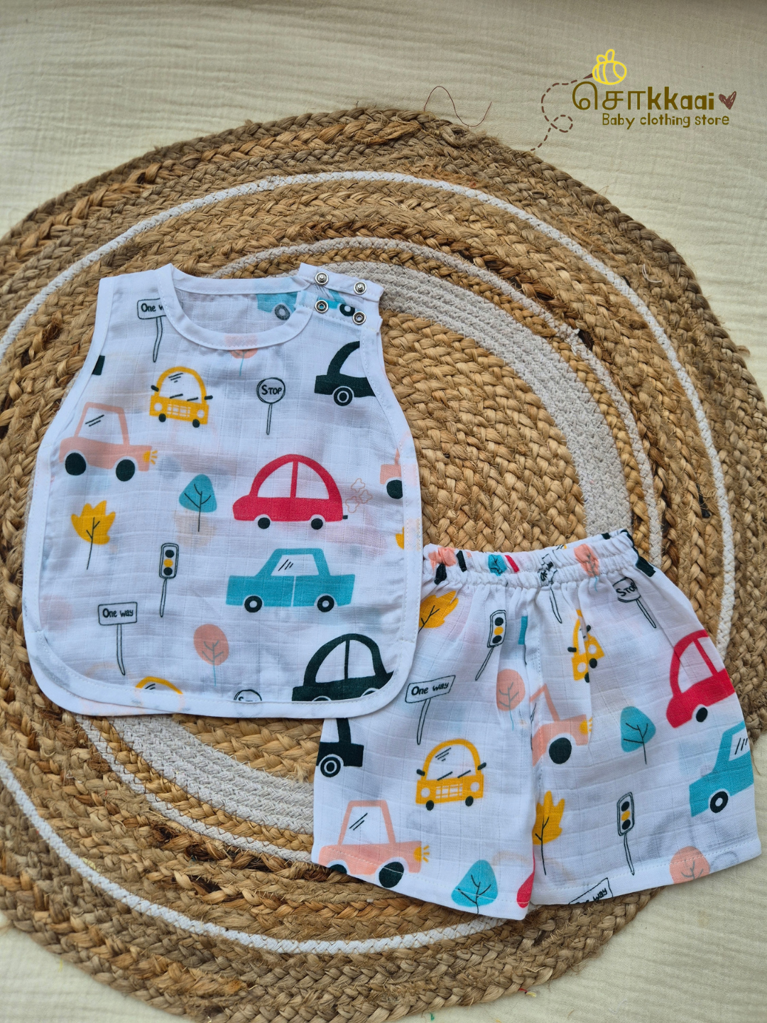 Soft Muslin Shoulder Open Coord set (NB-6m) - Sokkaai