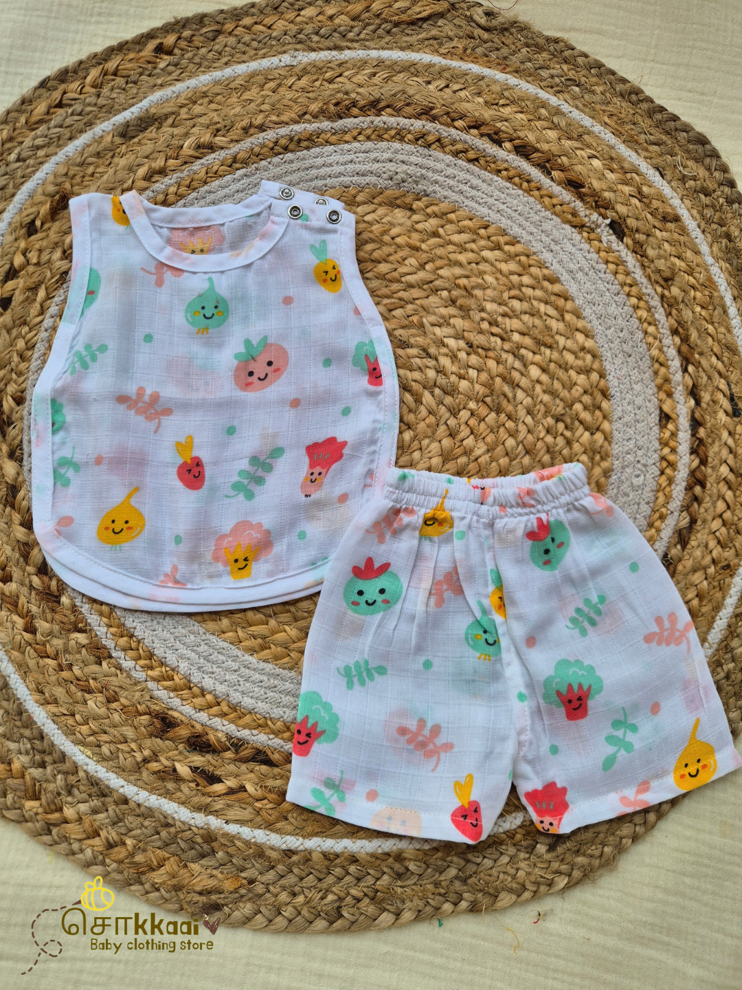 Soft Muslin Shoulder Open Coord set (NB-6m) - Sokkaai