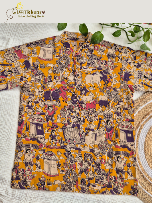 Golden Folk Kalamkari Mandarin Kurta (L-3XL) - Dad