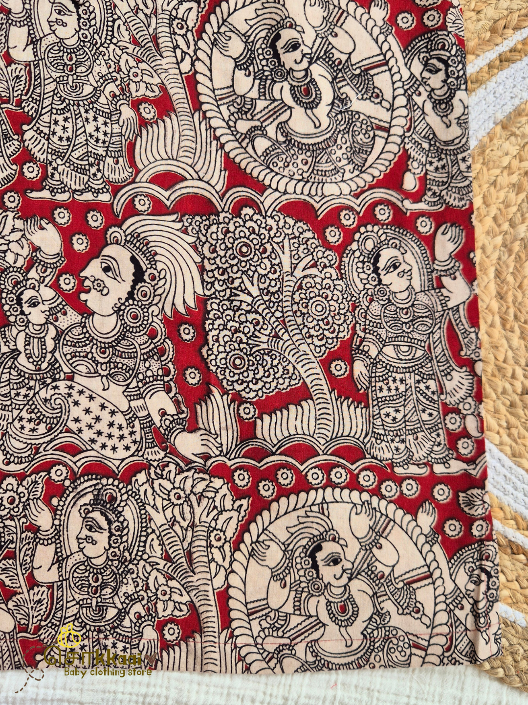 Red Heritage Kalamkari Mandarin Kurta (L-3XL) - Dad