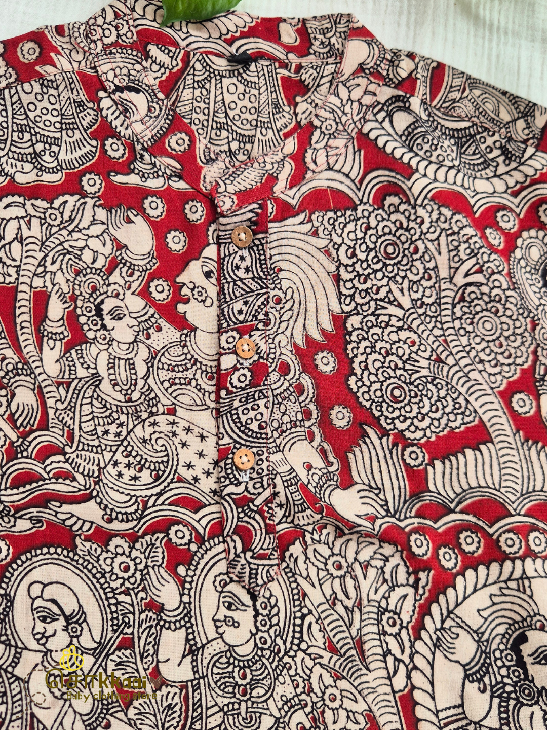 Red Heritage Kalamkari Mandarin Kurta (L-3XL) - Dad